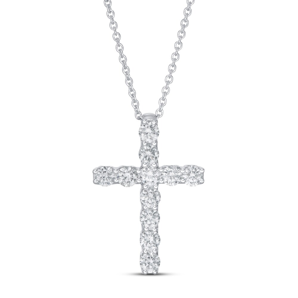 Lab-Created Diamond Cross Necklace 1 ct tw Round 14K White Gold DAM3XeEN