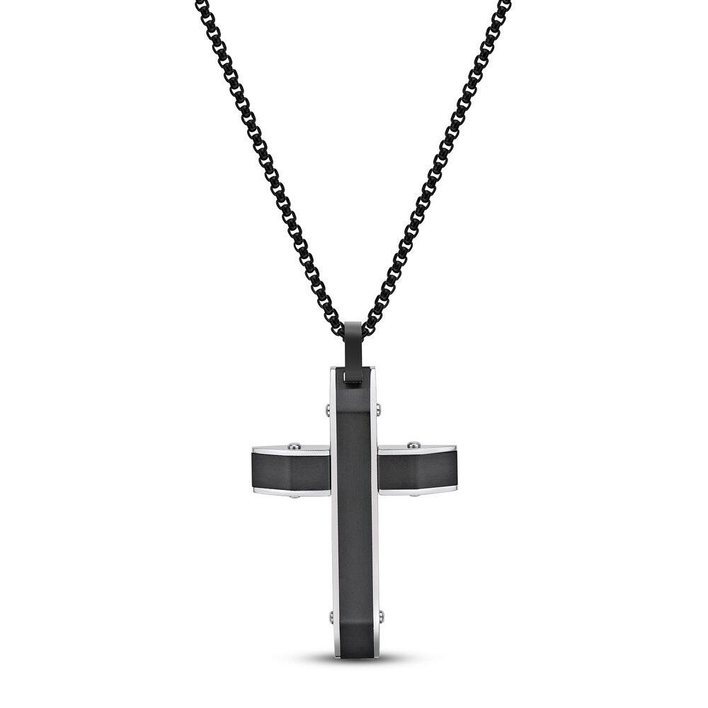 Cross Necklace Black Ion-Plated Stainless Steel 24" DFmYCWz7
