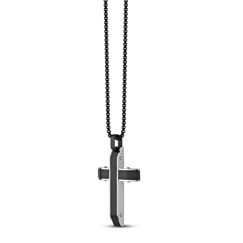 Cross Necklace Black Ion-Plated Stainless Steel 24\" DFmYCWz7