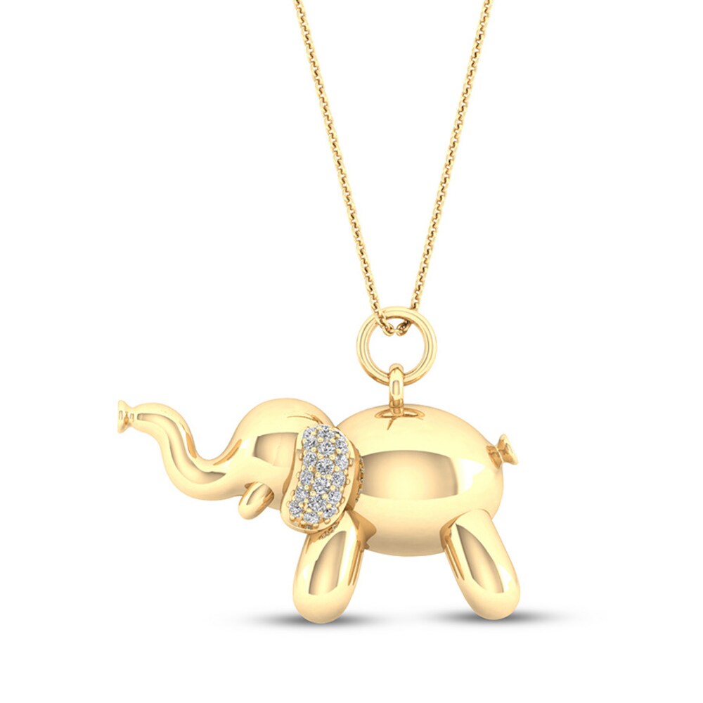 Diamond Elephant Necklace 1/10 ct tw Sterling Silver 14K Plated DGCWJgx3