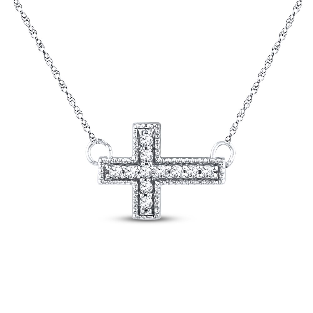 Sideways Cross Necklace 1/15 ct tw Diamonds 10K White Gold DGVsoXP6