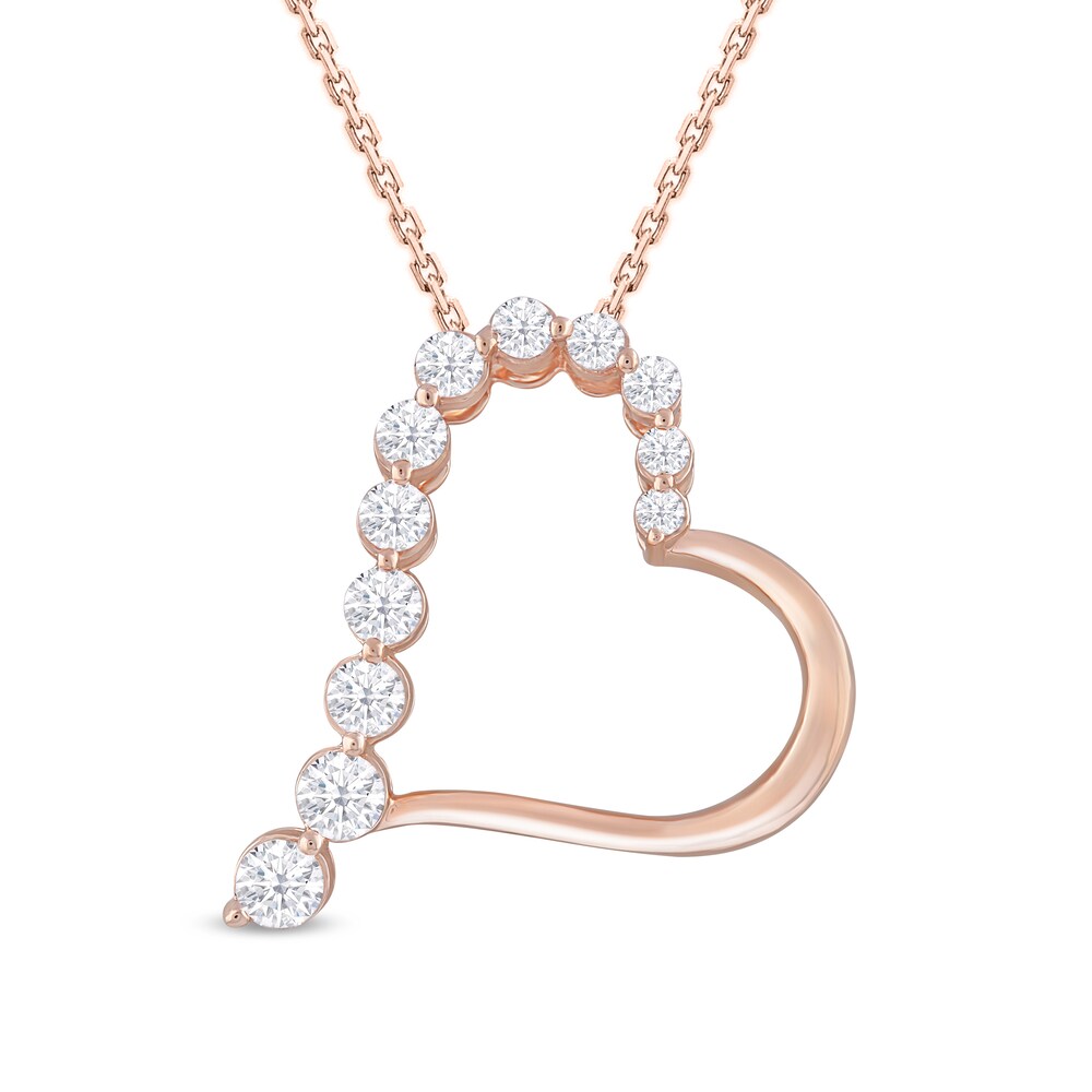 Diamond Heart Pendant Necklace 1/2 ct tw Round 10K Rose Gold 18" DHcqy7RY
