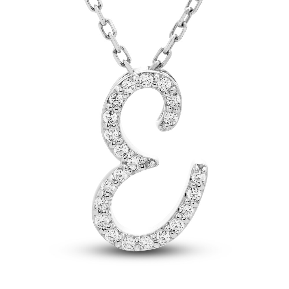 Diamond Initial E Pendant Necklace 1/10 ct tw Round 10K White Gold DIJGmO1g
