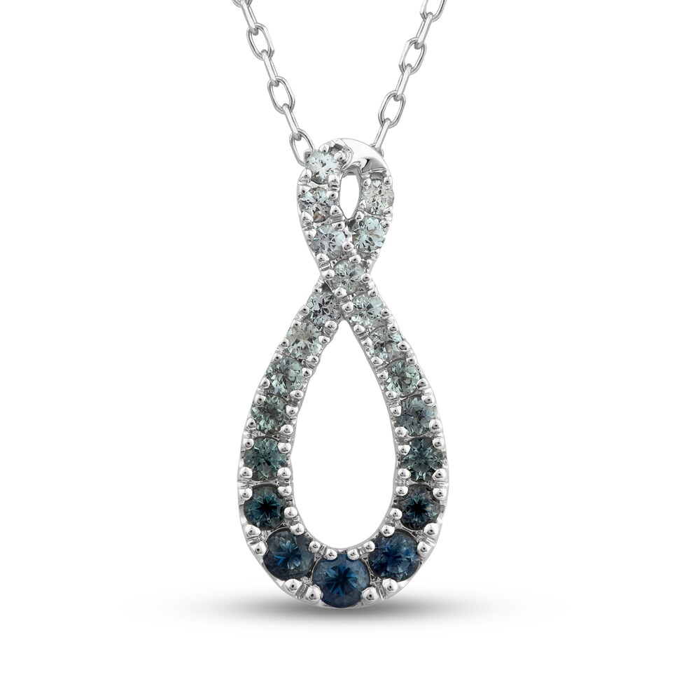 Montana Blue Natural Sapphire Ombre Pendant Necklace 10K White Gold 18" DYAvCazv