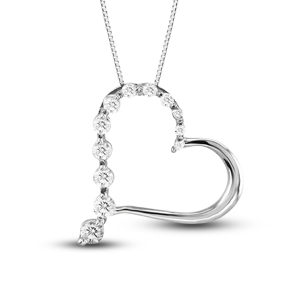 Diamond Heart Pendant Necklace 1/4 ct tw Round 14K White Gold 18" DbosJJ92
