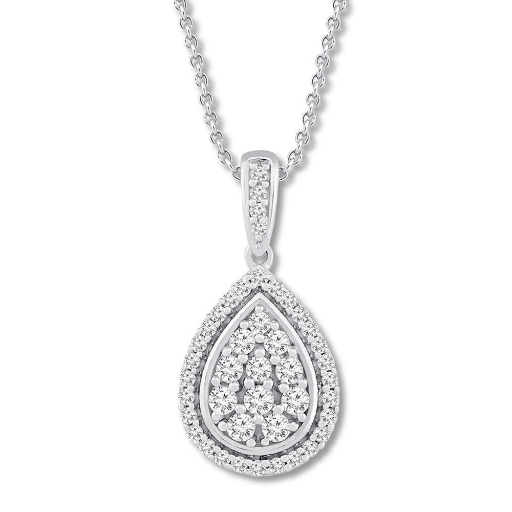 Diamond Teardrop Necklace 1/2 ct tw Round-cut Sterling Silver DekXHnU5