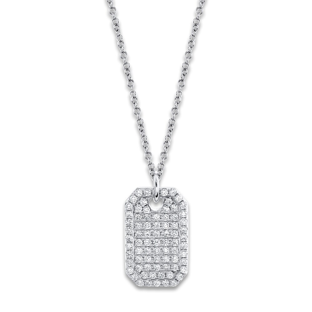 Shy Creation Diamond Tag Necklace 7/8 ct tw Round 14K White Gold 18" SC55019872 DlHQs3bj