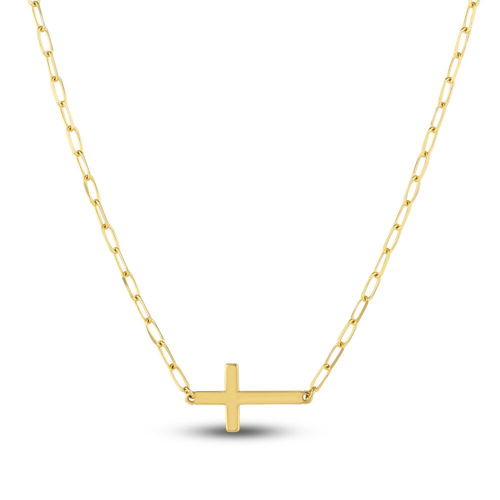 Cross Paperclip Necklace 14K Yellow Gold 18" DqXK7GZy