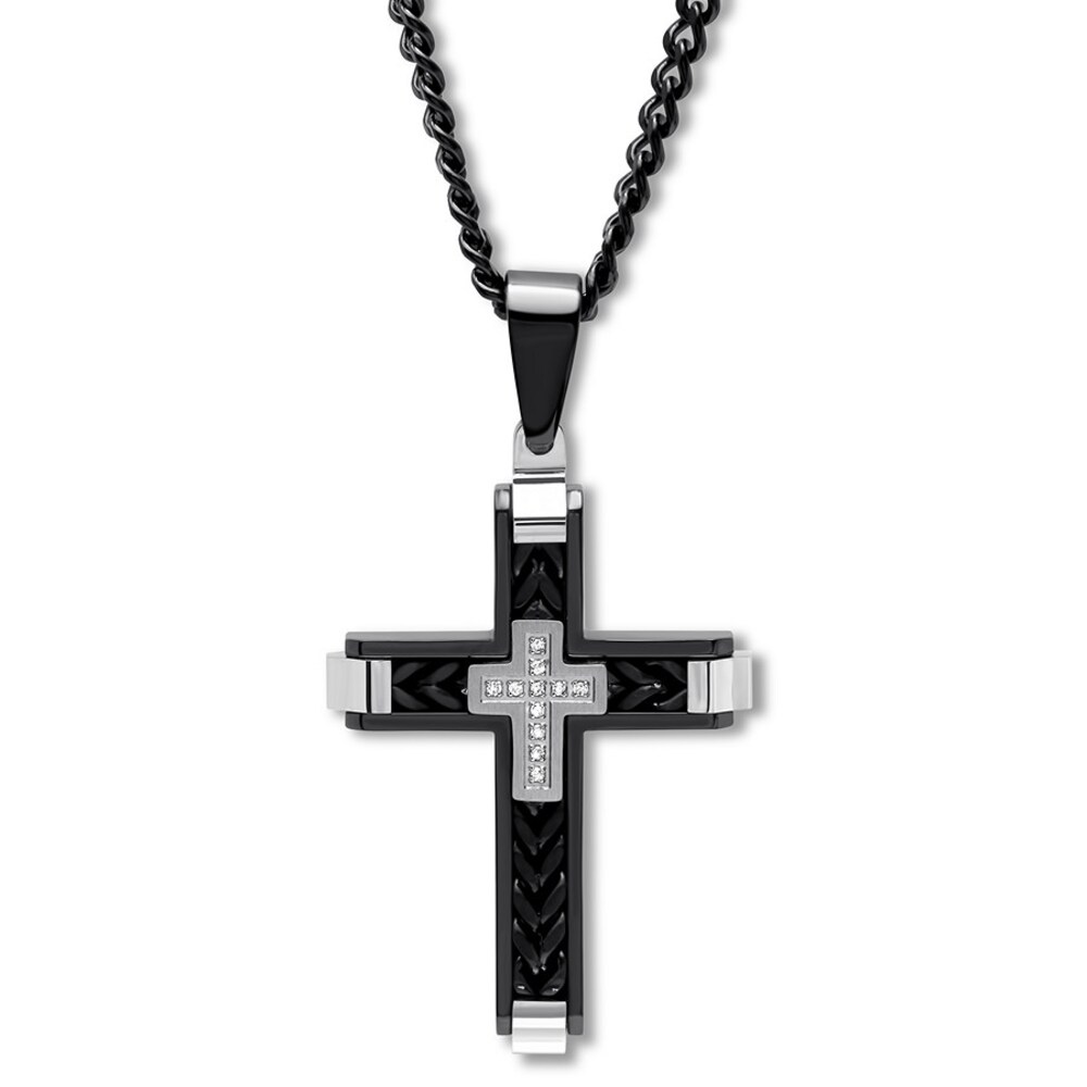 Diamond Cross Necklace 1/15 ct tw Stainless Steel 24" DtgjyWRp