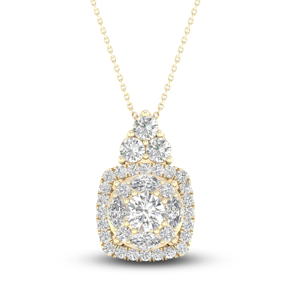 Diamond Pendant Necklace 3/4 ct tw Round/Marquise 14K Yellow Gold E2ocGDcf
