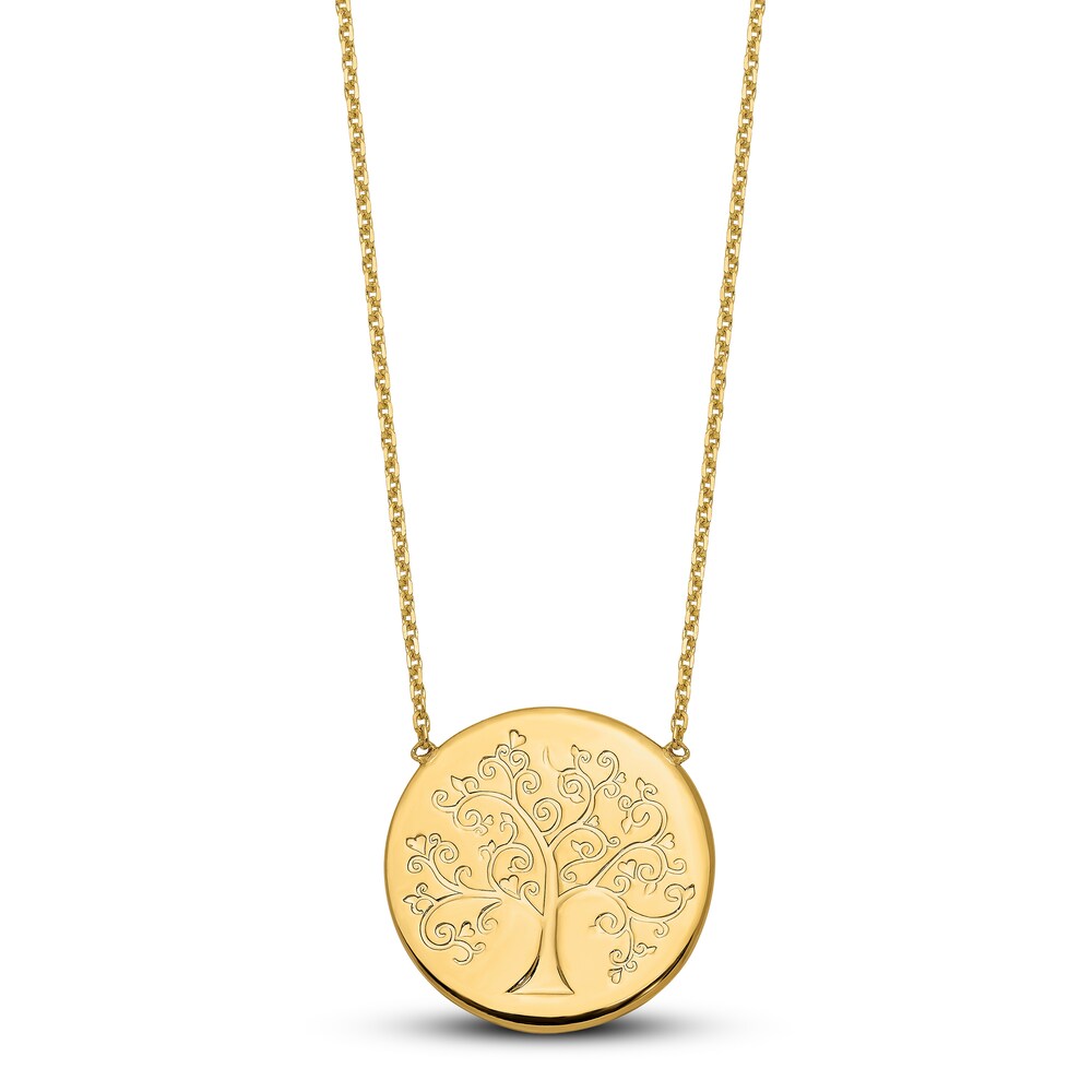 Polished Tree of Life Necklace 14K Yellow Gold E4IdMwpO