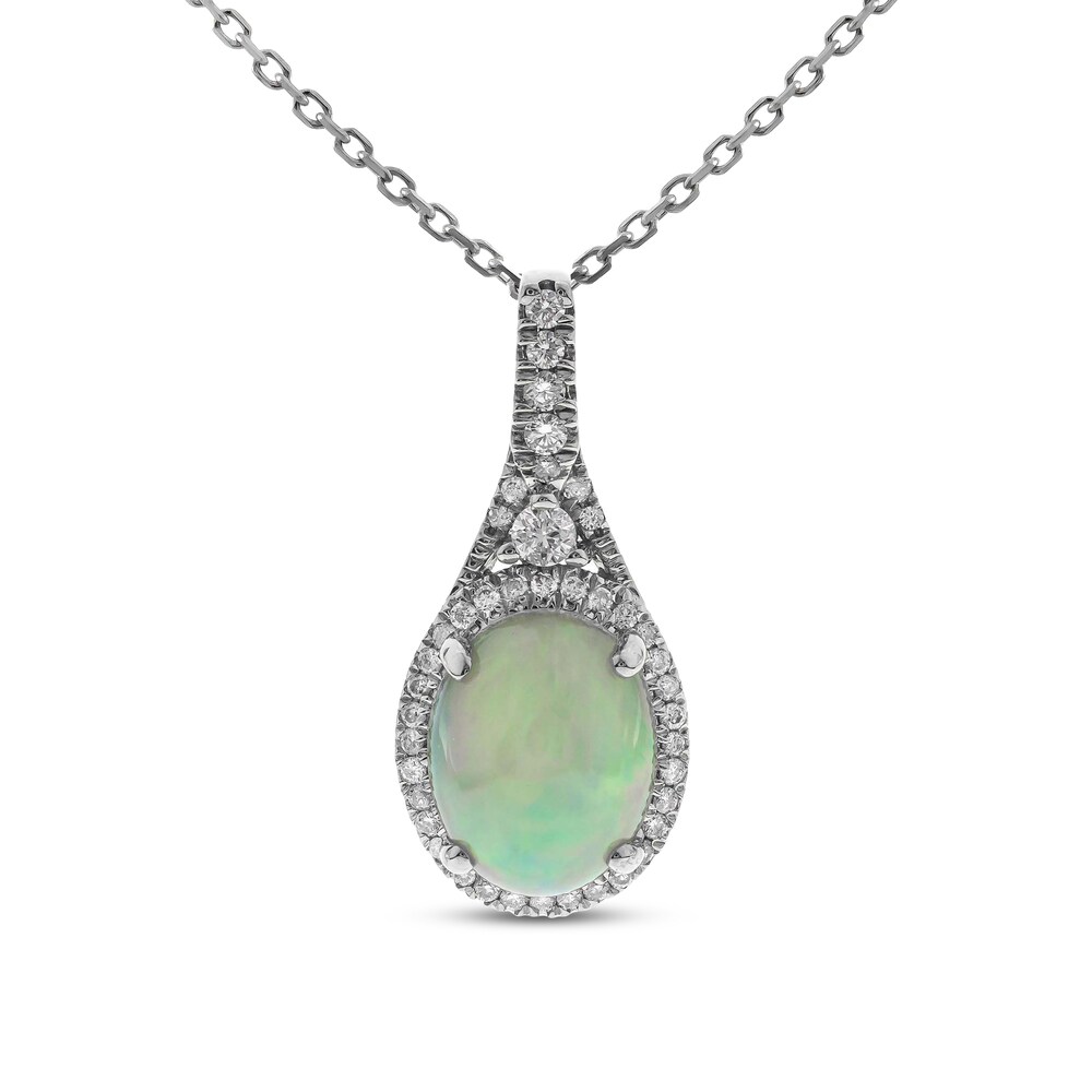 Natural Opal Necklace 1/5 ct tw Diamonds 10K White Gold E6yk5fTD