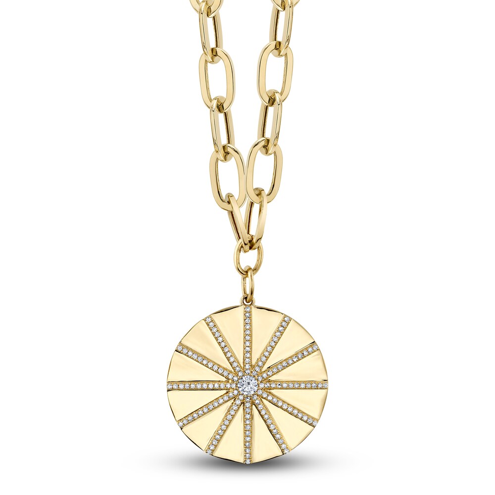 Shy Creation Diamond Sun Medallion Necklace 3/8 ct tw Round 14K Yellow Gold 18\" SC55023639 EB68O3hF