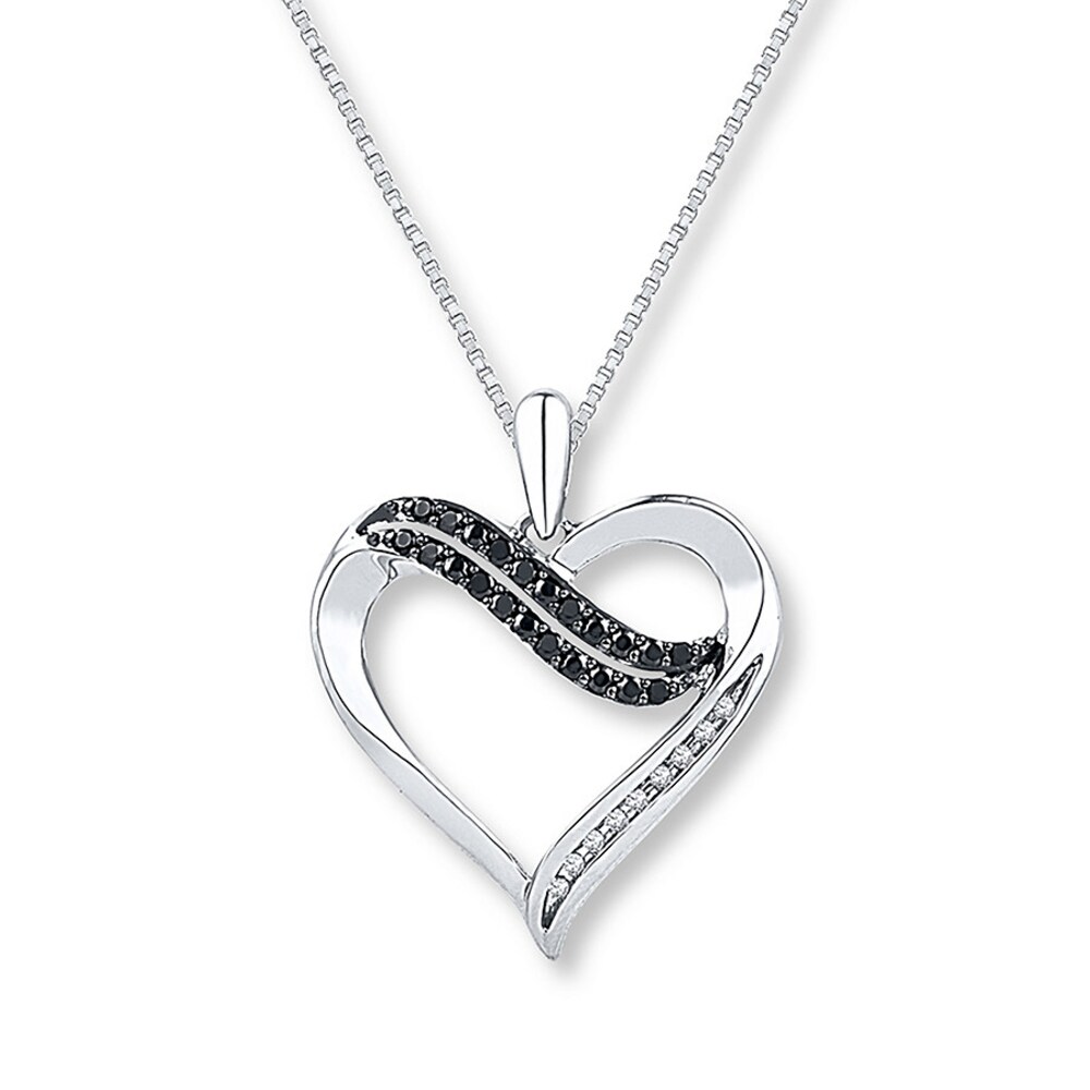 Diamond Heart Necklace 1/6 ct tw Black/White Sterling Silver EHDYC3u6