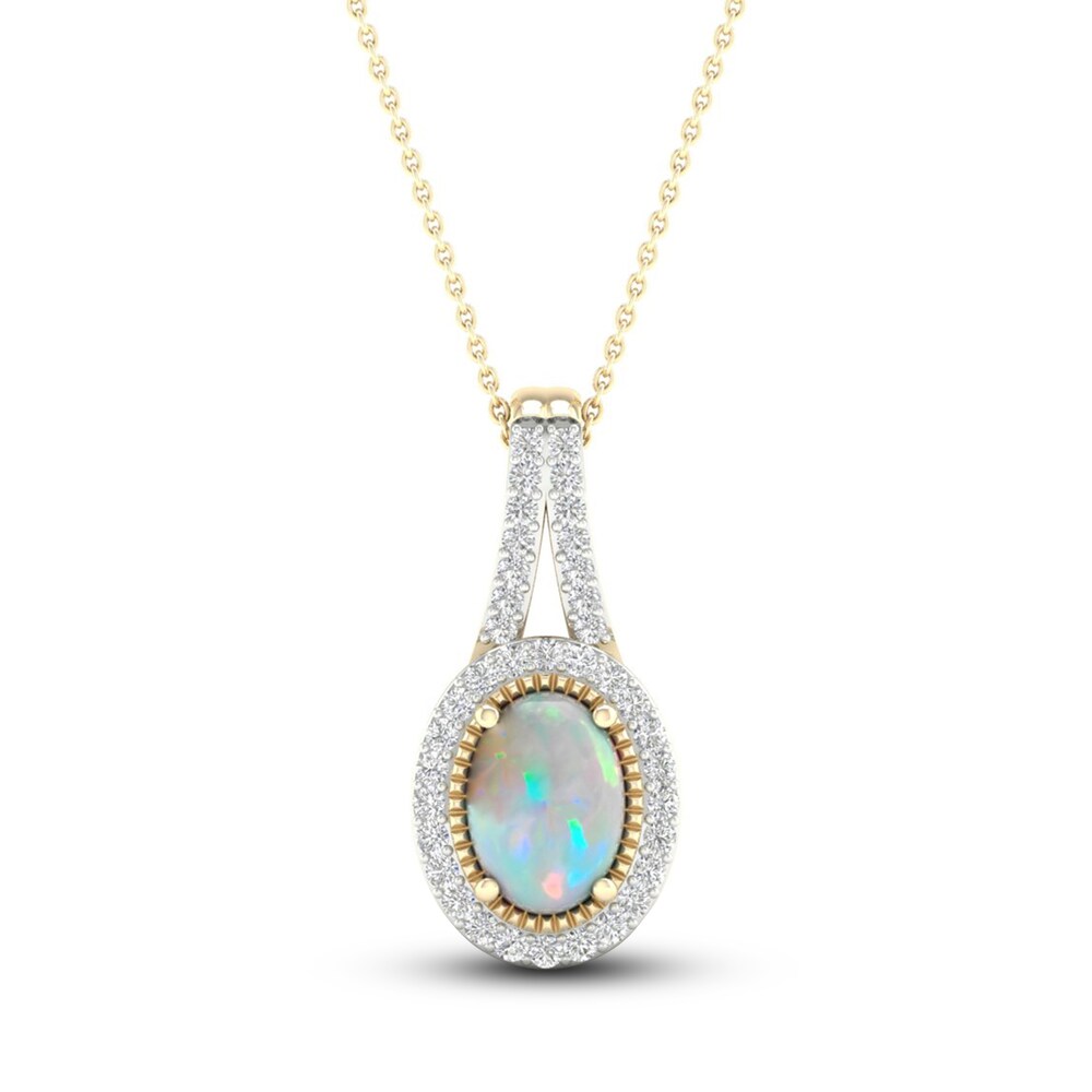 Lab-Created Opal & Lab-Created White Sapphire Necklace 10K Yellow Gold 18" EHPuUp74