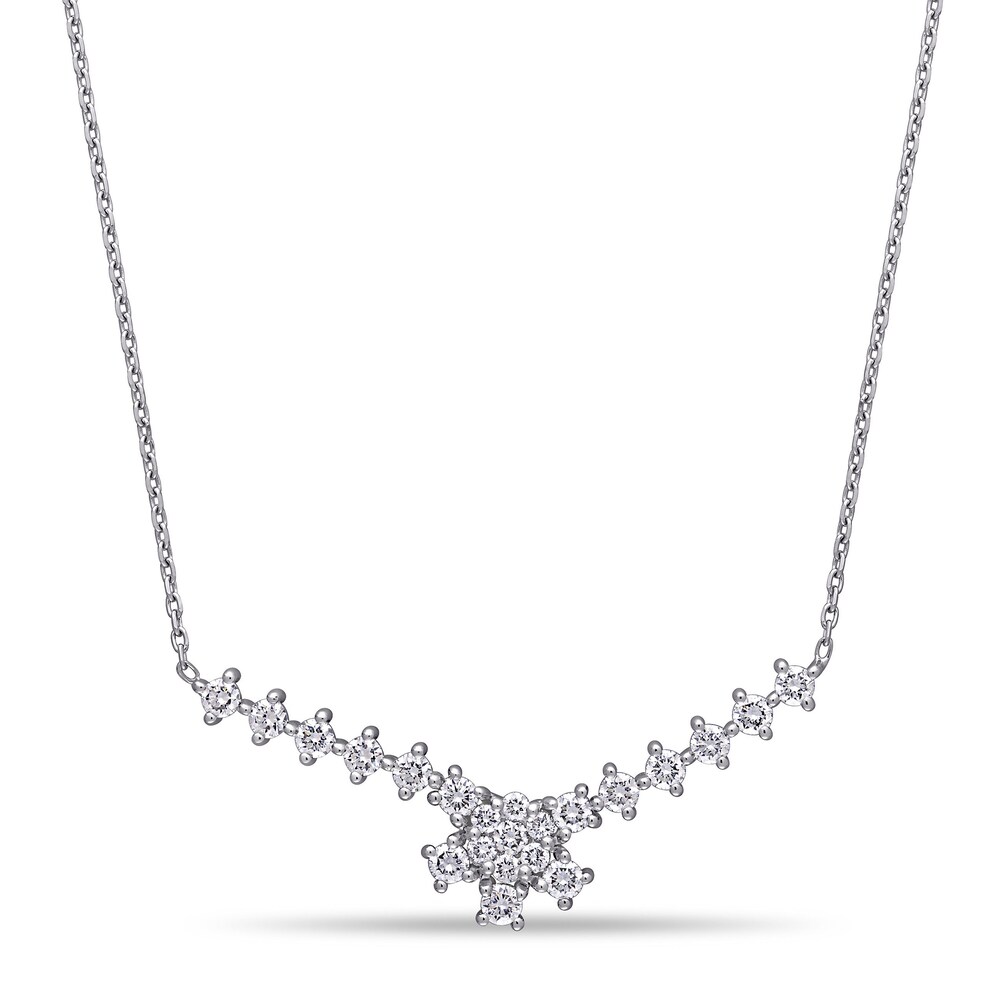 Diamond Cluster Bar Necklace 3/4 ct tw Round 14K White Gold 17" EJWiWsbV