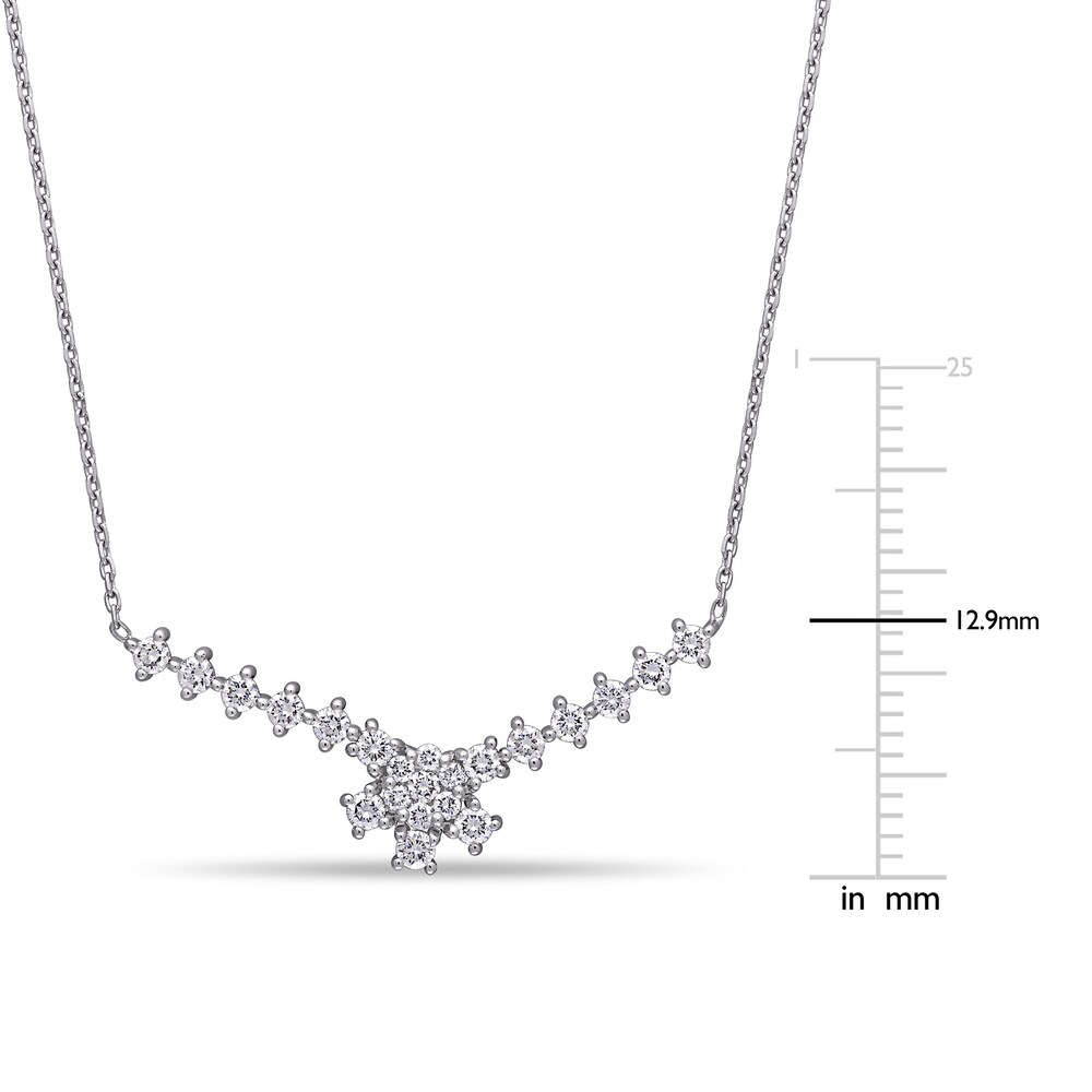 Diamond Cluster Bar Necklace 3/4 ct tw Round 14K White Gold 17\" EJWiWsbV