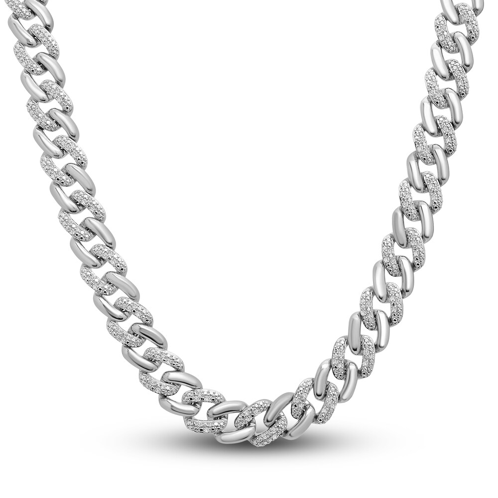 Men's Diamond Curb Link Necklace 1/2 ct tw Round Sterling Silver 20" EM3RpXfc