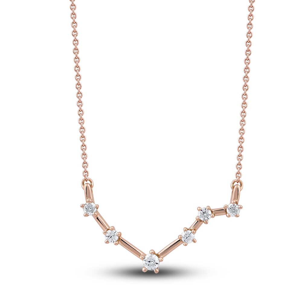 Diamond Libra Constellation Pendant Necklace 1/6 ct tw Round 14K Rose Gold ET3L968u