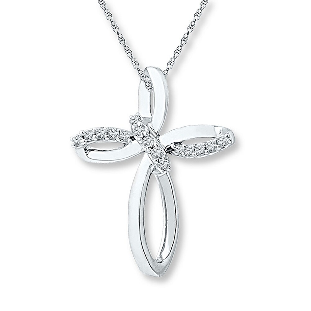 Diamond Cross Necklace 1/10 ct tw Round-cut 10K White Gold EfJ2YDJA