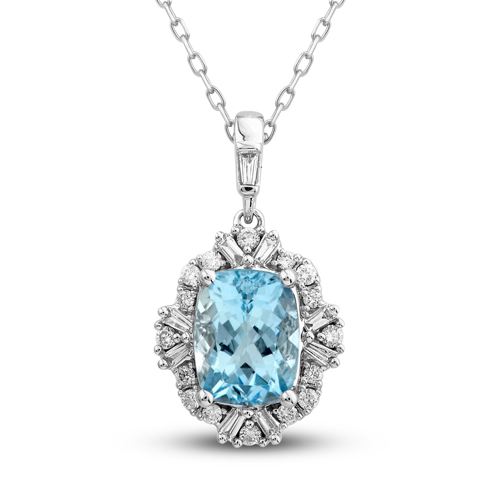 Natural Aquamarine Pendant Necklace 1/4 ct tw Diamonds 10K White Gold 18\" EgRcAWNC