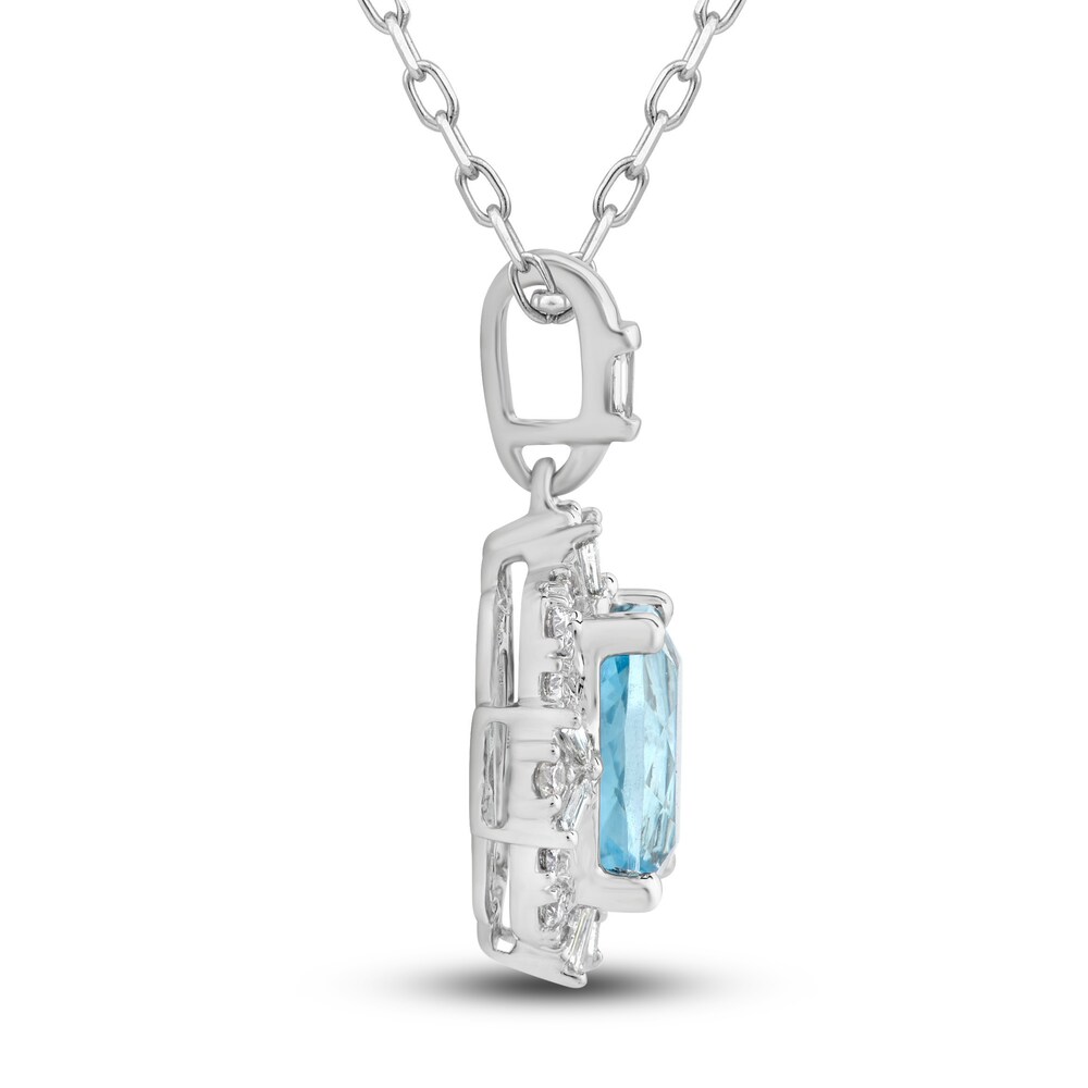 Natural Aquamarine Pendant Necklace 1/4 ct tw Diamonds 10K White Gold 18\" EgRcAWNC