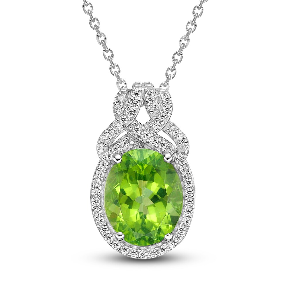 Natural Peridot Necklace 1/5 ct tw Diamonds 10K White Gold 18\" EiFCtXxV