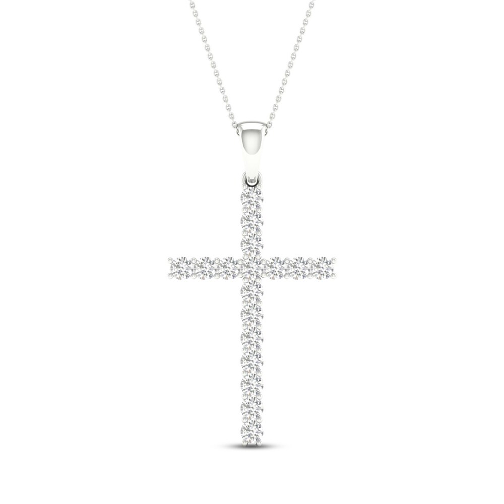 Lab-Created Diamond Cross Necklace 1 ct tw Round 14K White Gold Eoga2Io0