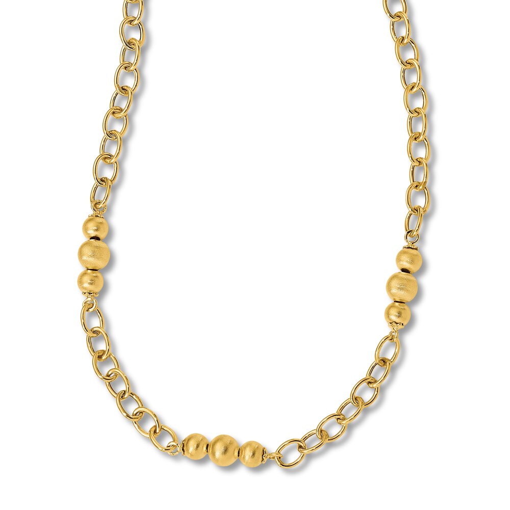 Brushed Fancy Link Necklace 14K Yellow Gold 17" Eou2FBFR