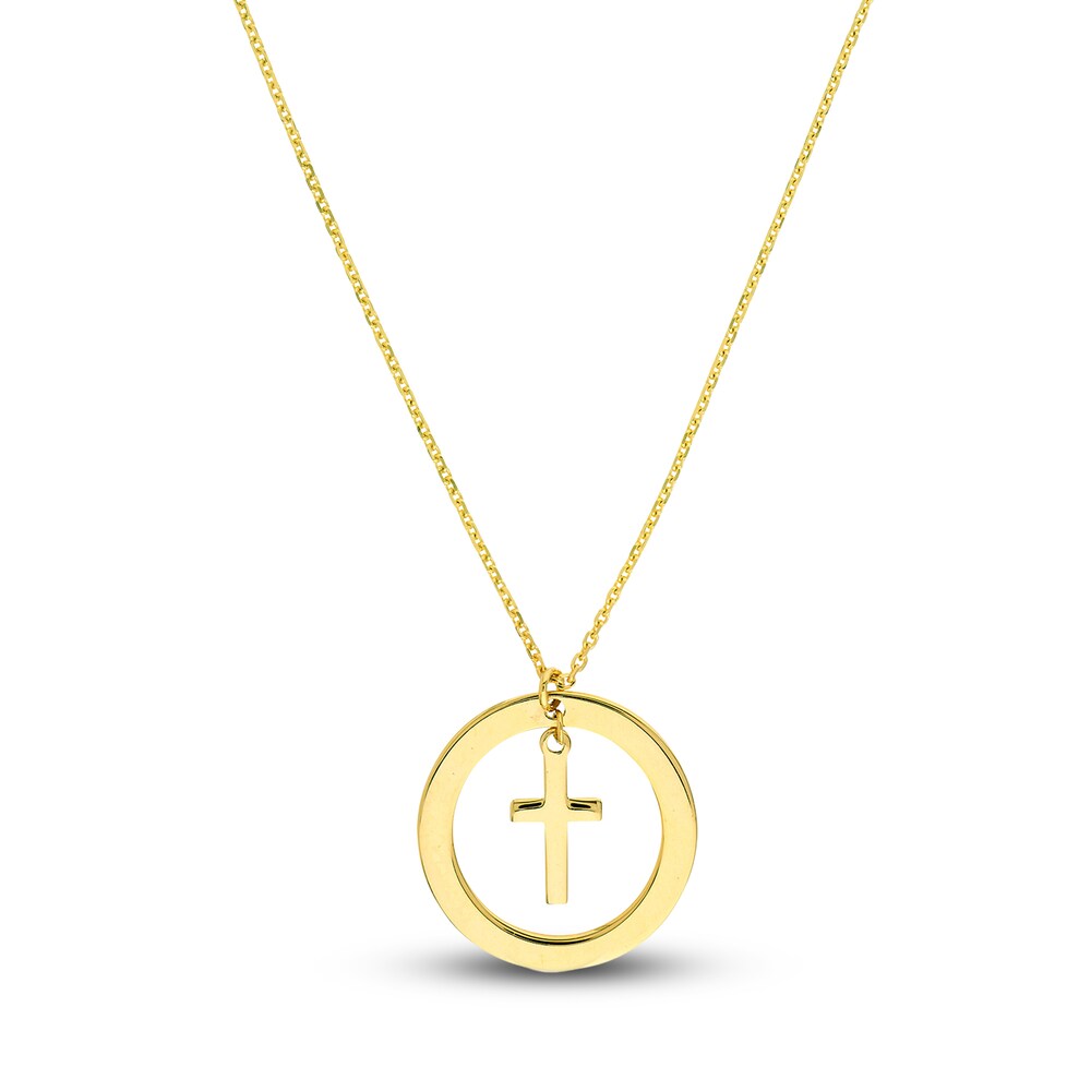 Cutout Circle Cross Necklace 14K Yellow Gold 16" F5jxKt4n