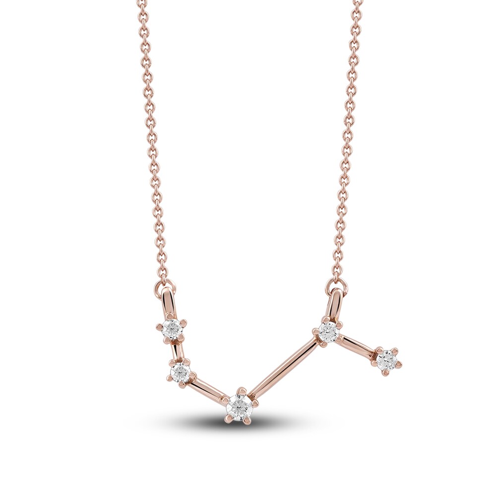 Diamond Aries Constellation Pendant Necklace 1/6 ct tw Round 14K Rose Gold F6Api2Eg