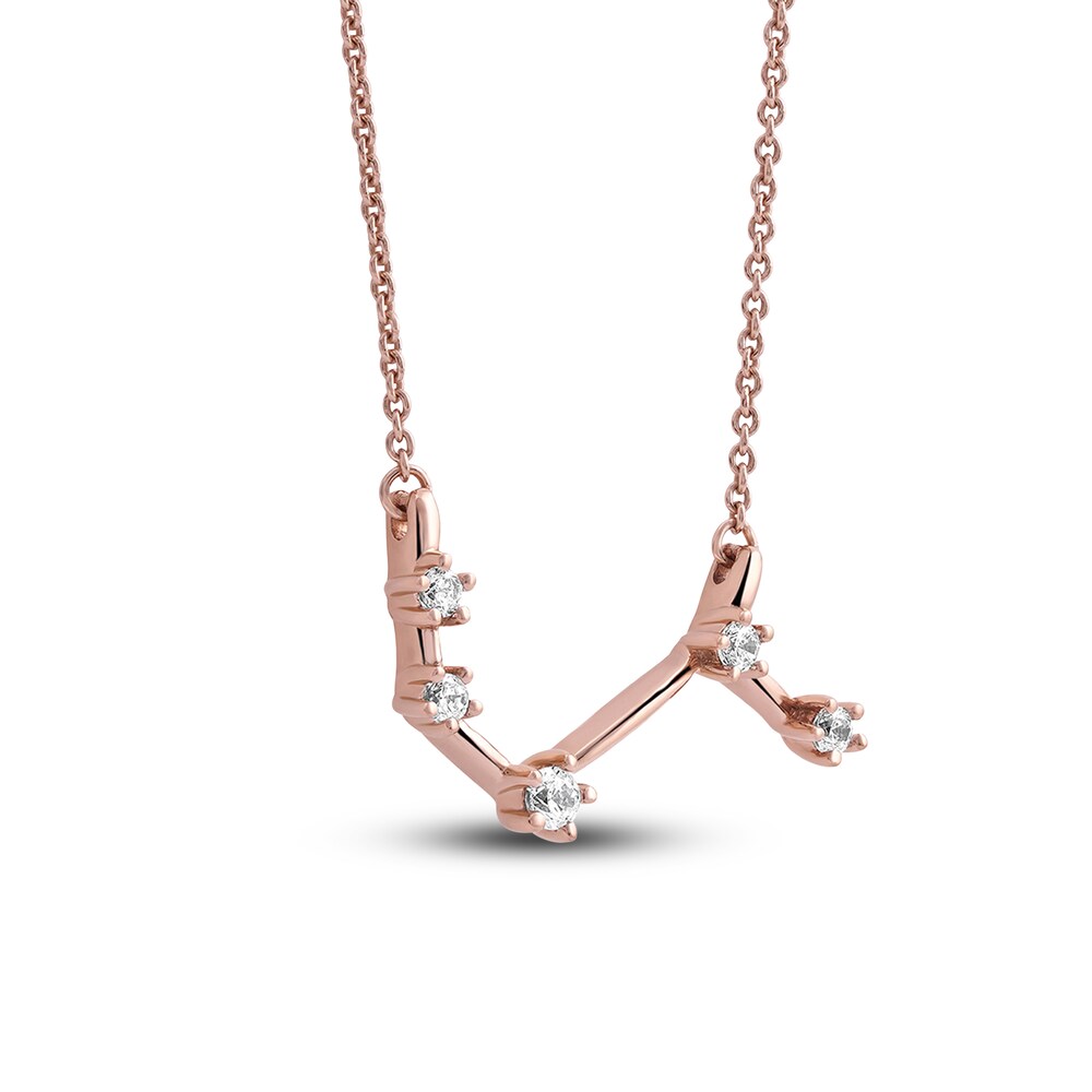 Diamond Aries Constellation Pendant Necklace 1/6 ct tw Round 14K Rose Gold F6Api2Eg