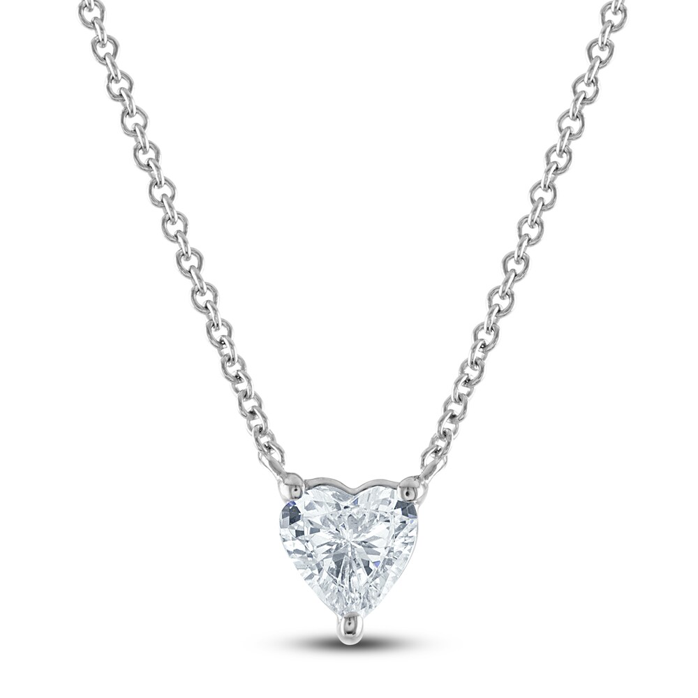 Lab-Created Diamond Solitaire Pendant Necklace 1/2 ct tw Heart-Cut 14K White Gold (F/SI2) 18\" FA95pNIs