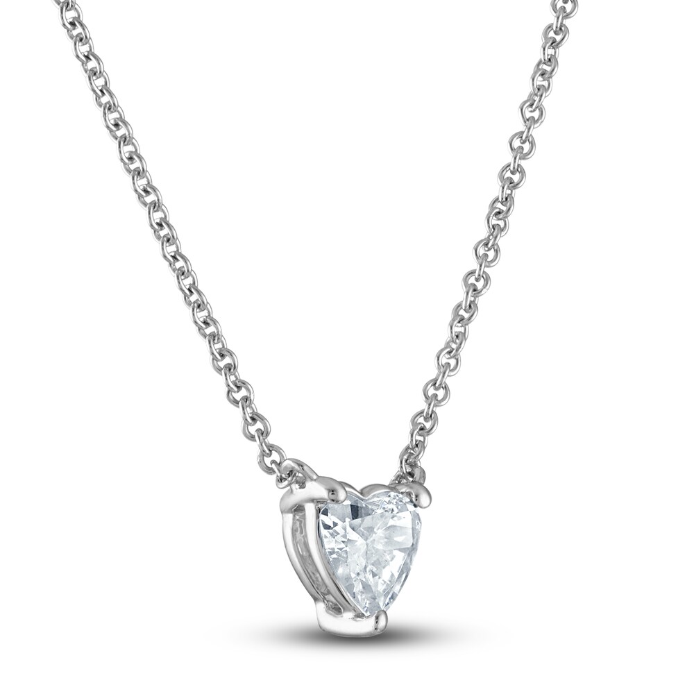 Lab-Created Diamond Solitaire Pendant Necklace 1/2 ct tw Heart-Cut 14K White Gold (F/SI2) 18\" FA95pNIs