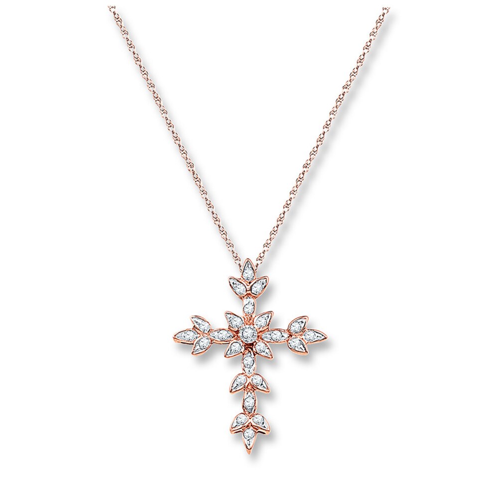 Diamond Cross Necklace 1/8 ct tw Round-cut 10K Rose Gold FJfXCoMo