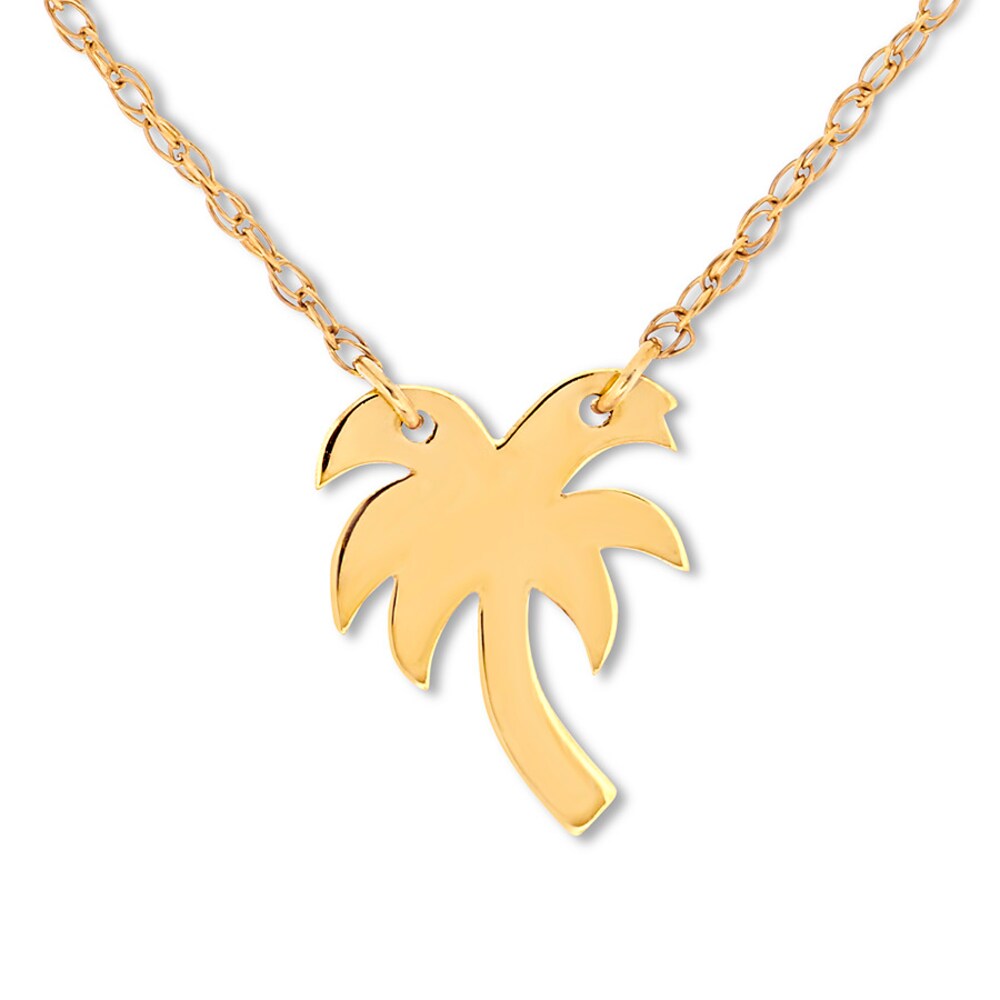 Palm Tree Necklace 14K Yellow Gold 16\" Adjustable FNCAuwPp