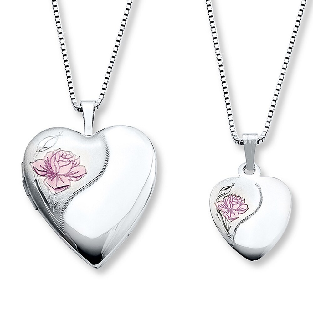 Mother/Daughter Necklaces Heart with Rose Sterling Silver FObPJRBM