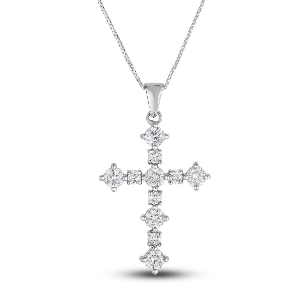 Diamond Cross Pendant Necklace 1 ct tw Round 14K White Gold 18" FQUkdLq0