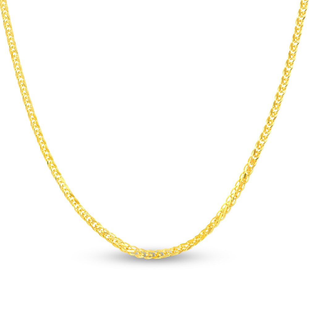 Square Wheat Chain Necklace 14K Yellow Gold 16\" FRsOHM2p [FRsOHM2p]