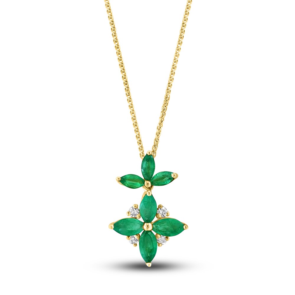 LALI Jewels Natural Emerald Pendant Necklace 1/20ct tw Diamonds 14K Yellow Gold 18\" FX13zm44