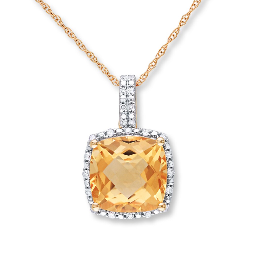 Citrine Necklace 1/10 ct tw Diamonds 10K Yellow Gold FZD3WAIc