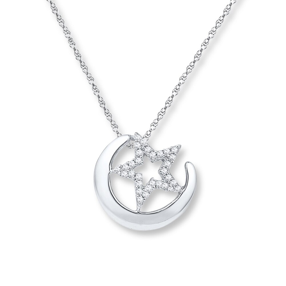Moon & Star Necklace 1/10 ct tw Diamonds 10K White Gold FgLCr7bt [FgLCr7bt]