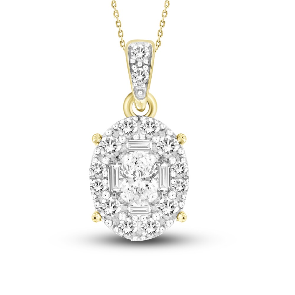 Diamond Pendant Necklace 3/8 ct tw Oval/Baguette/Round 10K Yellow Gold 18" FlzFWKk4
