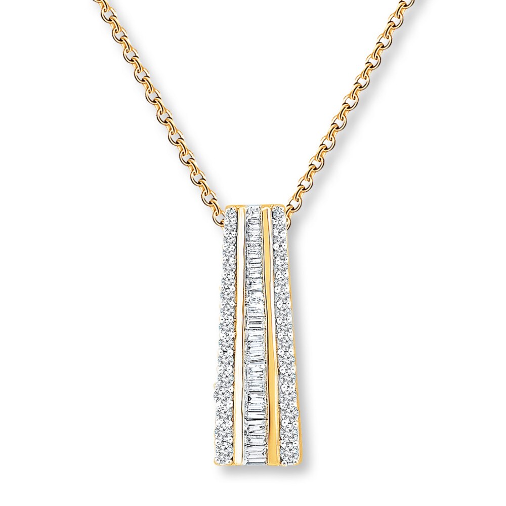Diamond Necklace 3/4 ct tw Round/Baguette 14K Yellow Gold G0SIPWsK