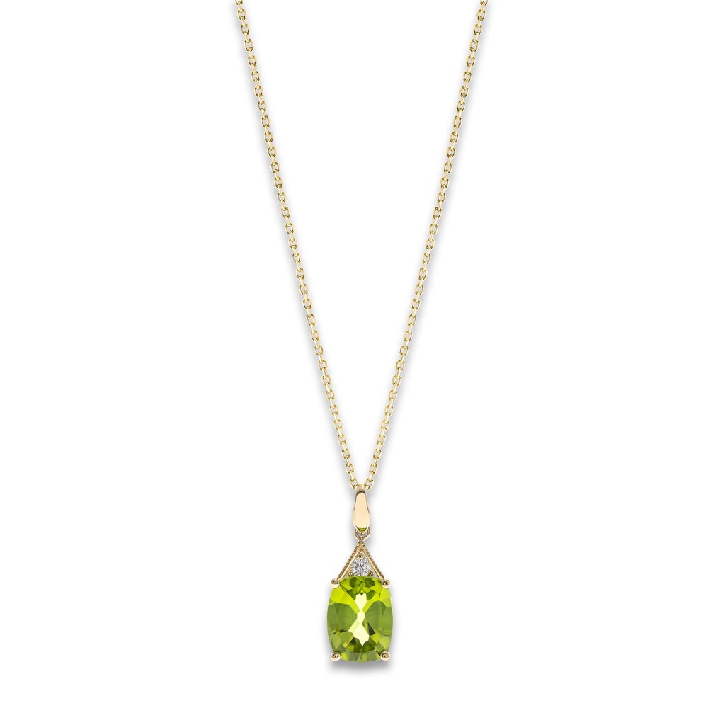 Natural Peridot Pendant Necklace Diamond Accents 10K Yellow Gold 18\" G49pkIQX