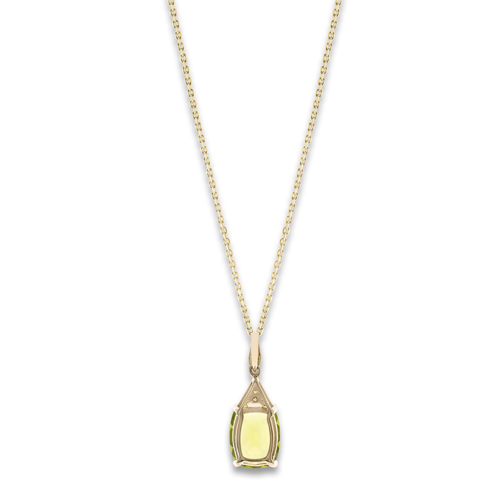 Natural Peridot Pendant Necklace Diamond Accents 10K Yellow Gold 18\" G49pkIQX
