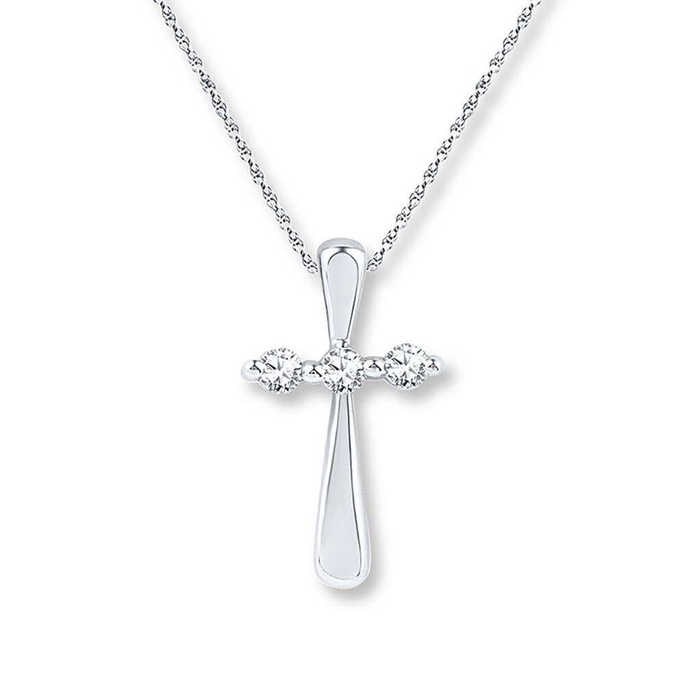 Diamond Cross Necklace 1/6 ct tw Round-cut 10K White Gold GA1GH27E