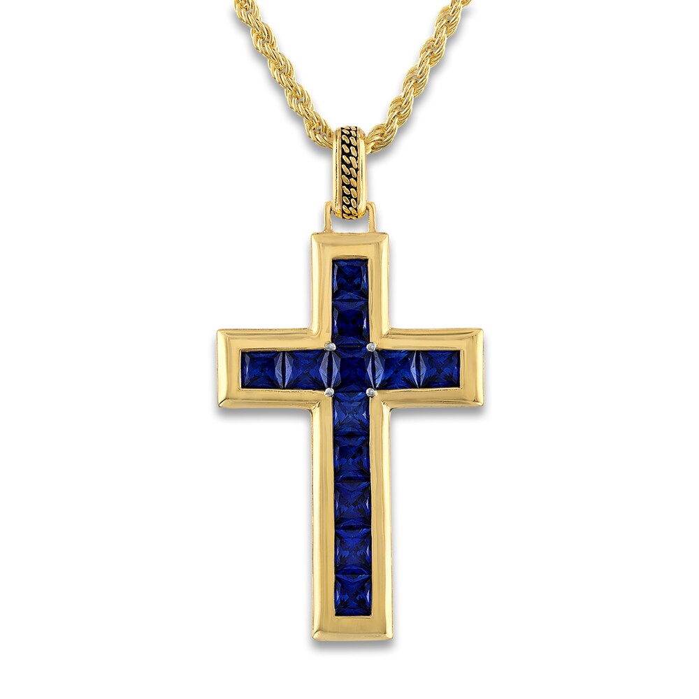 1933 by Esquire Men\'s Lab-Created Sapphire Pendant Necklace 18K Yellow Gold-Plated Sterling Silver 22\" GBp9WwmL