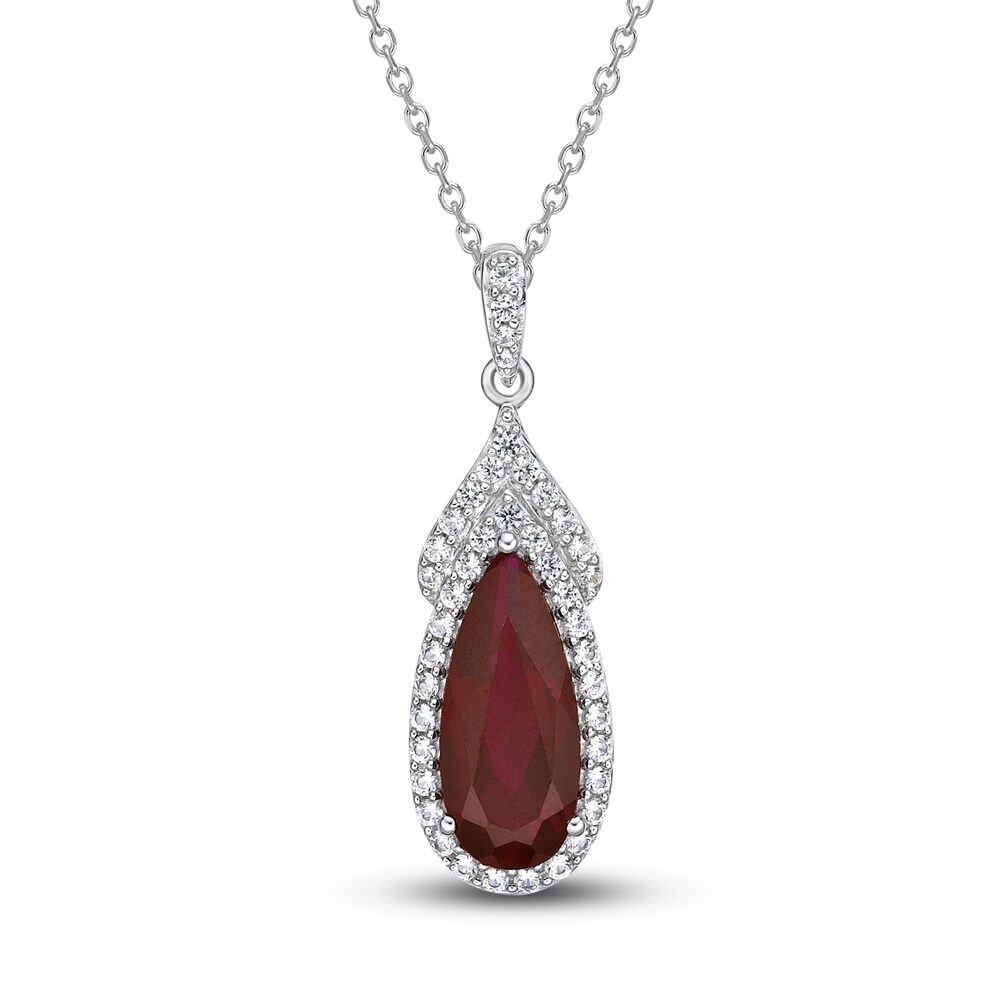 Lab-Created Ruby & Lab-Created White Sapphire Necklace Sterling Silver GDYR8xvQ [GDYR8xvQ]