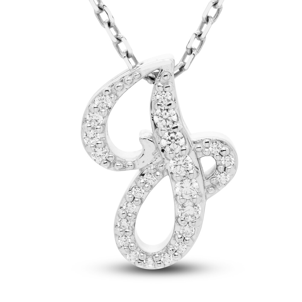 Diamond Initial J Pendant Necklace 1/10 ct tw Round 10K White Gold GEunCekv